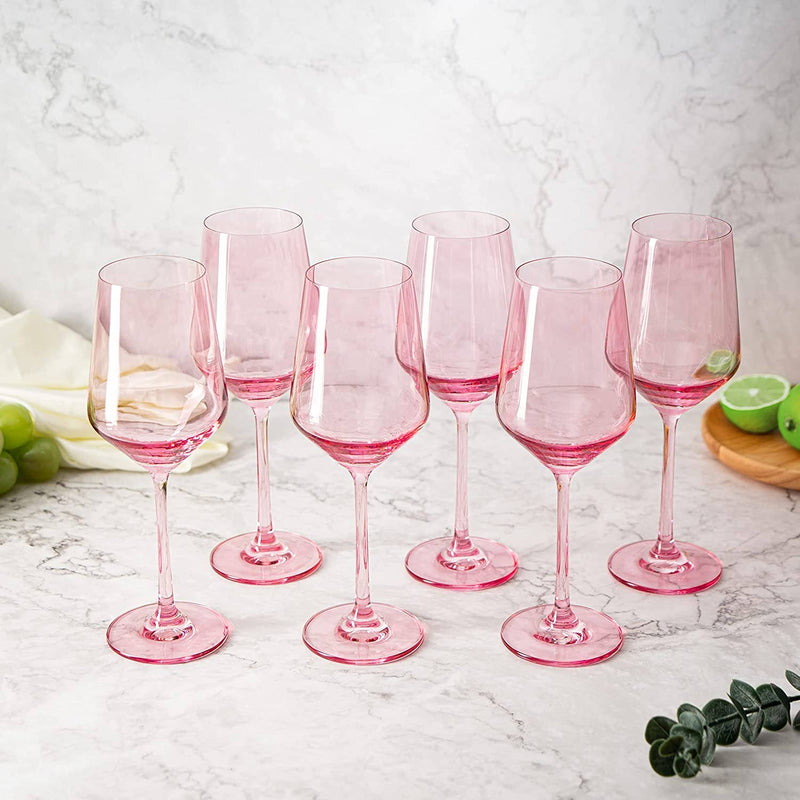 Pink Colored Wine Glass - 12 oz Hand Blown