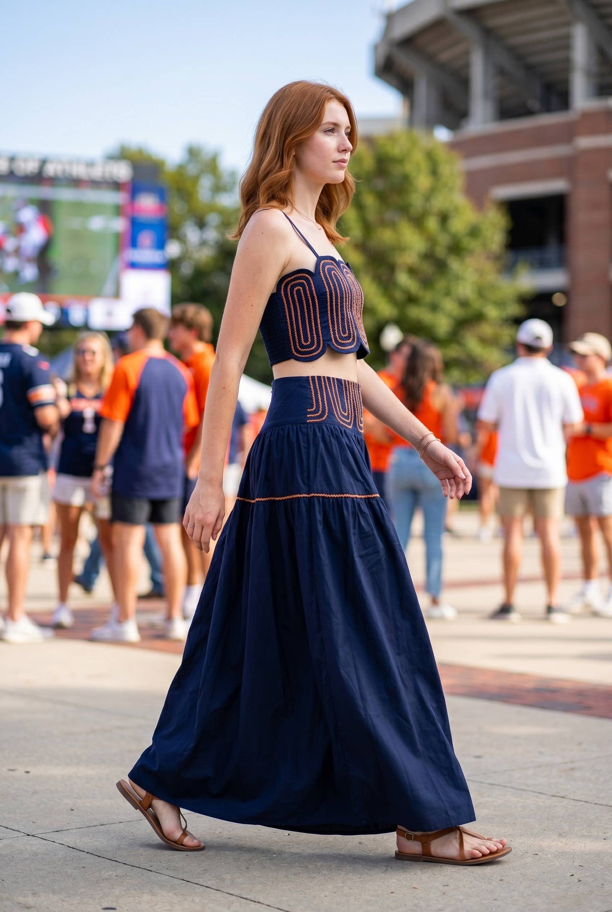 Exclusive Lace Trimmed Top & Skirt Set: NAVY/WHITE / S