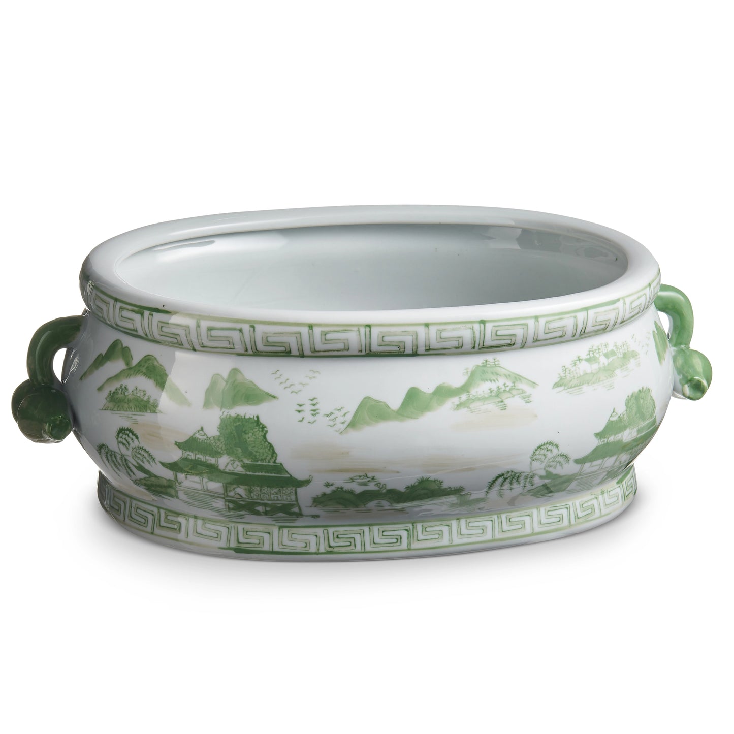 17" Green and White Chinoiserie Planter