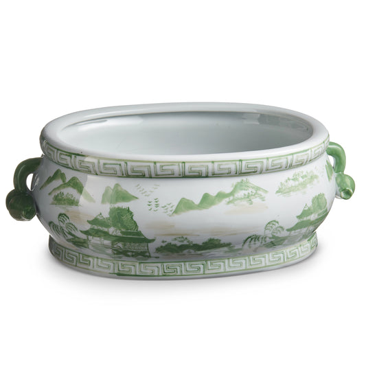 17" Green and White Chinoiserie Planter