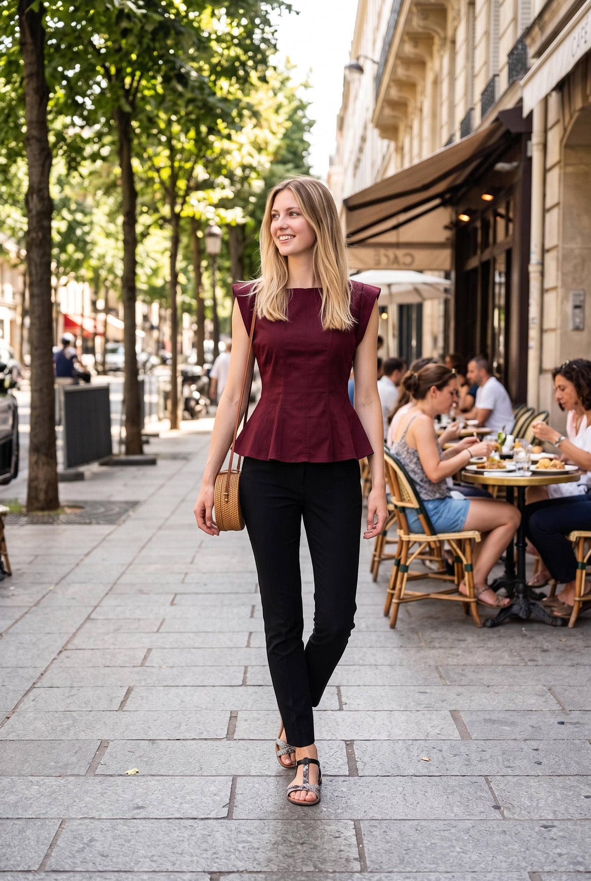 Stretch Cap Sleeve Peplum Top