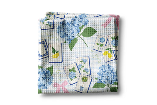 Mahjong Hydrangea Kitchen Towel Mahj Tile Decor Hostess Gift