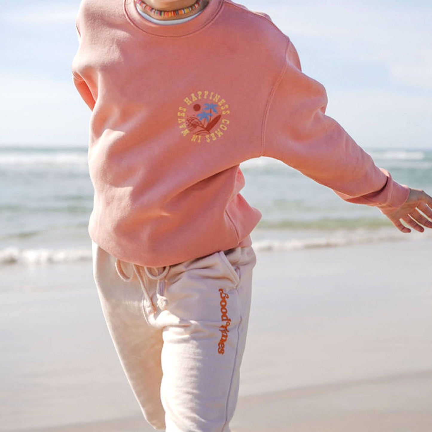 Kids Sun & Waves Crewneck Sweatshirt-Rose-Girls, Boys