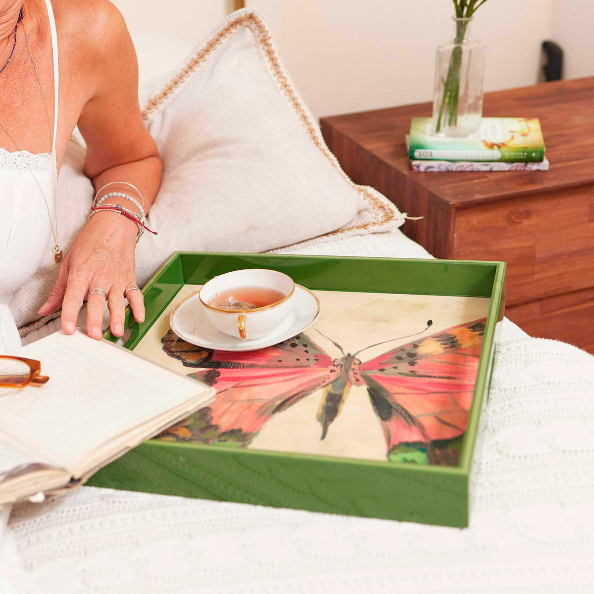 Butterfly Study  Square Lacquer Serving Tray