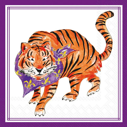 Paper Cocktail Napkin 20 Ct Purple Prowling Tiger Hometown