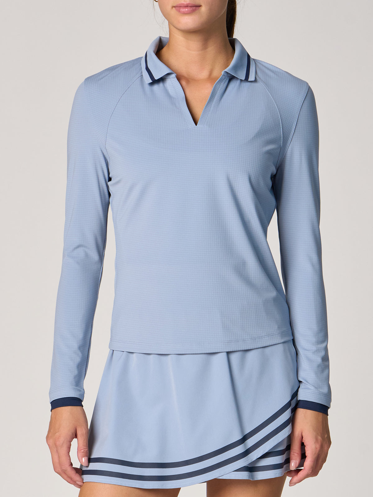 Long Sleeve Polo Top - Blue Blizzard