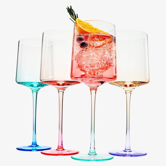Handblown Colored Two-Toned Crystal Wine Glassware, Set of 4
