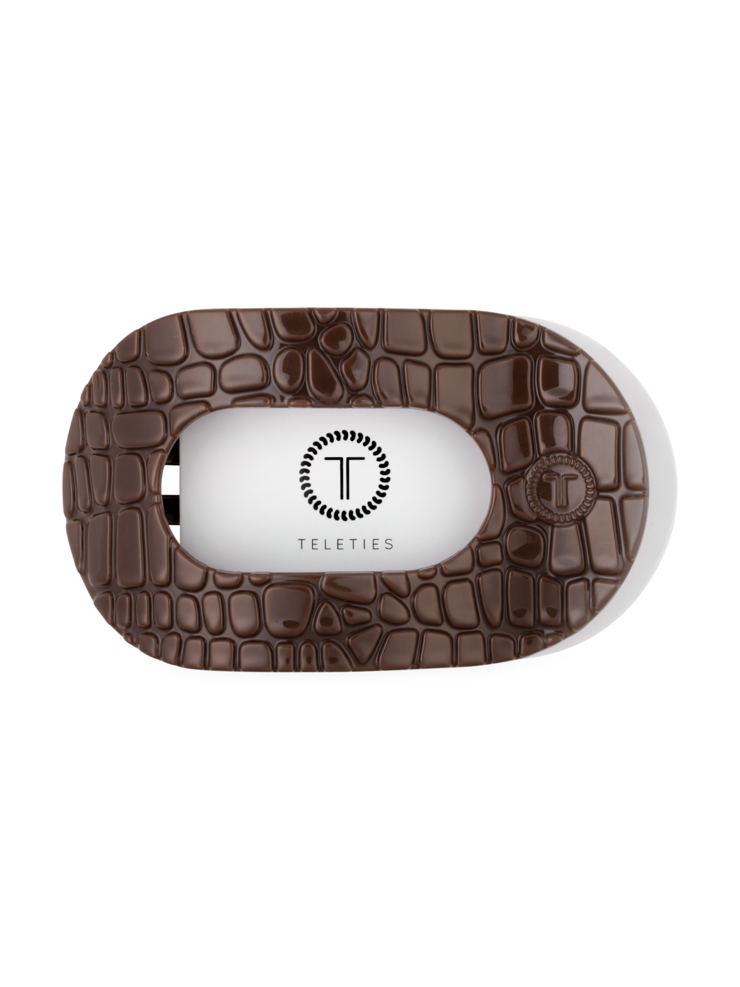 Brown Crocodile Medium Flat Round Hair Clip