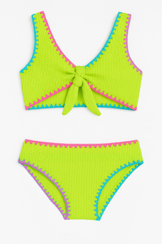 Izy Crinkle Tie Bikini with Embroidered Trim
