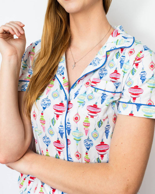 Whimsical Wonders Short Sleeve Button Up Sleep Shirt   White/Multi   -Asst.