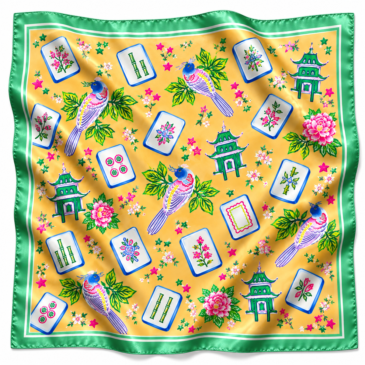 Mahjong Garden Silky Bandana Scarf (4 PRINTS, 2 SIZES)