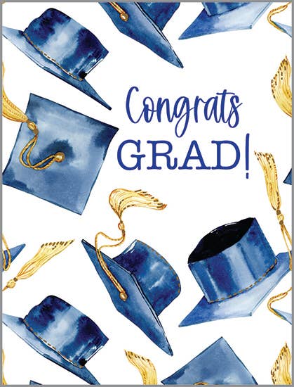 Graduation Greeting Card - Navy Grad Caps