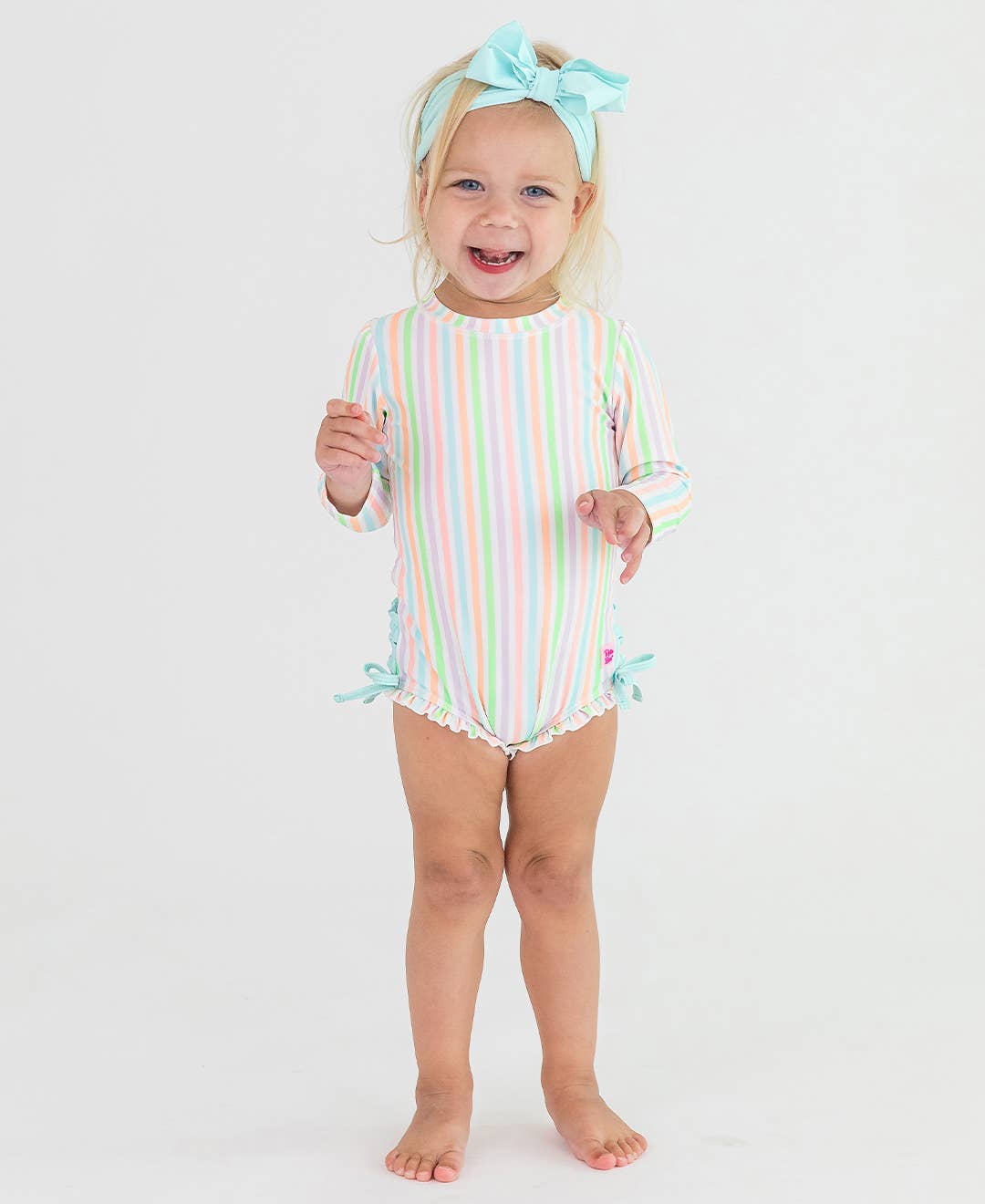 Baby Girls Pastel Rainbow Stripe Long Sleeve One Piece Rash Guard