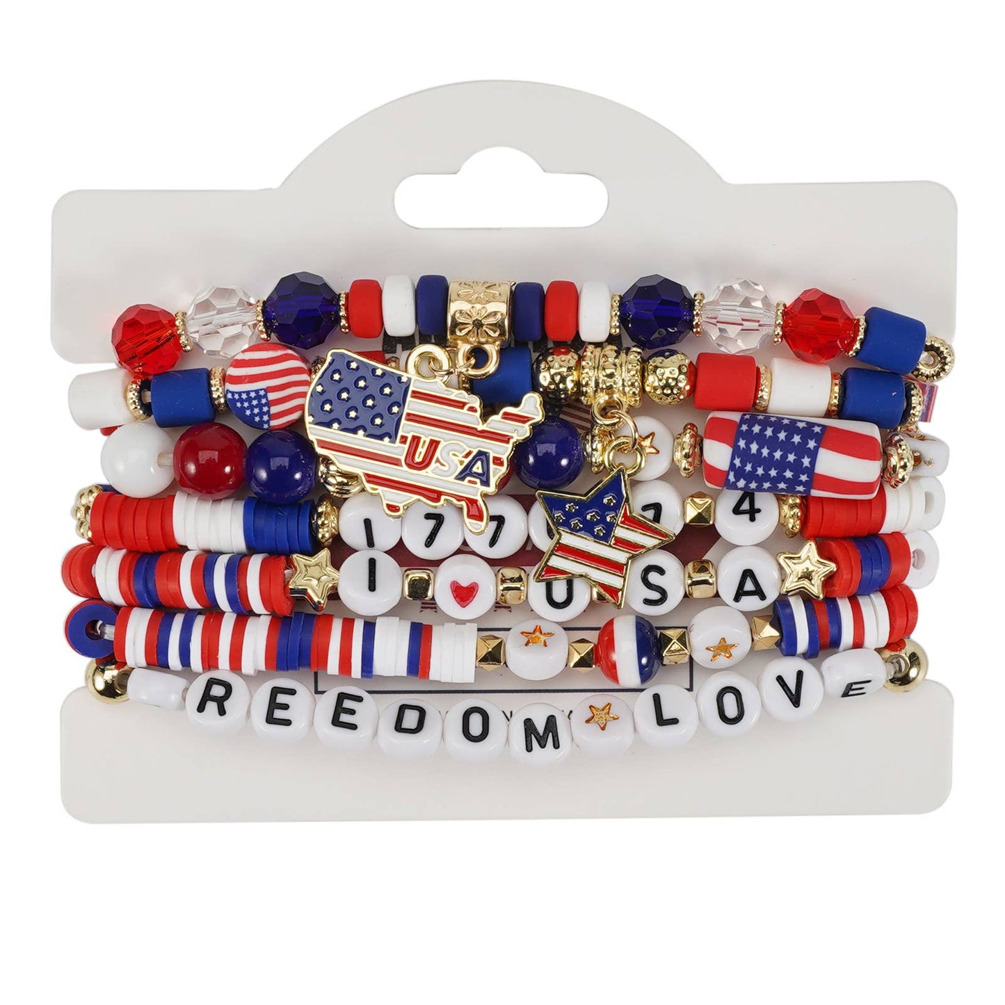 4th of July Patriotic Stackable Beaded Bracelet Set