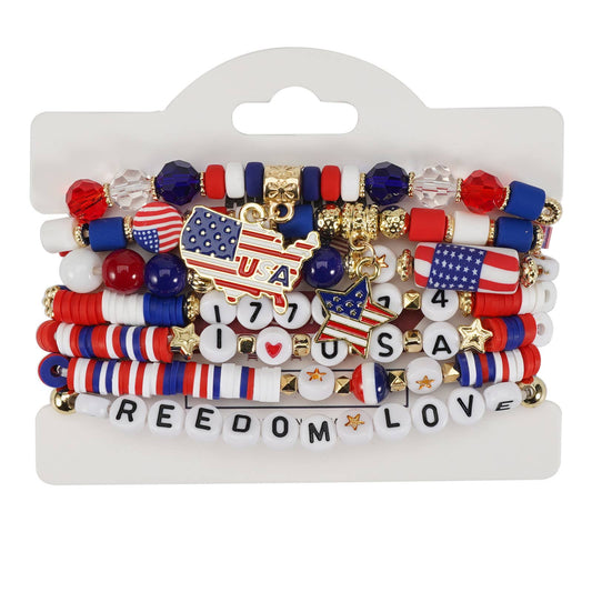 4th of July Patriotic Stackable Beaded Bracelet Set