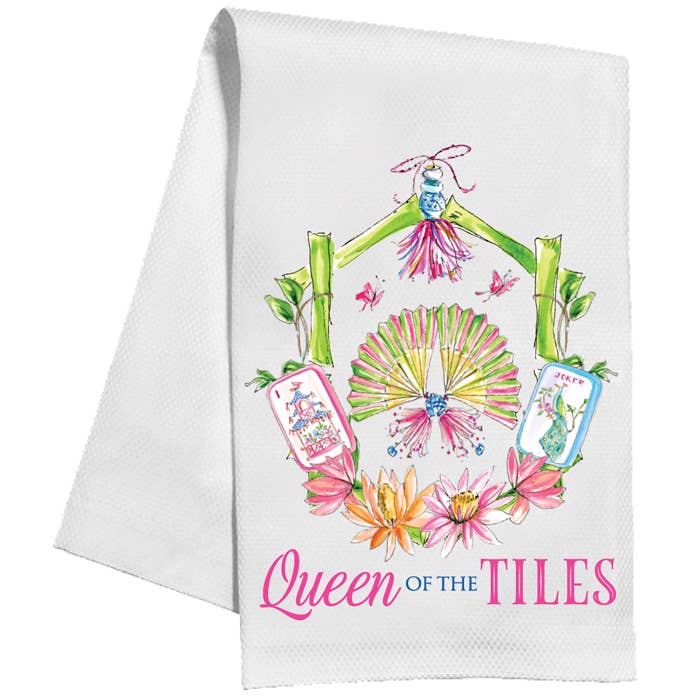 Queen Of The Tiles Mahjong Crest Bamboo Kitchen Towel - Thumbnail 2