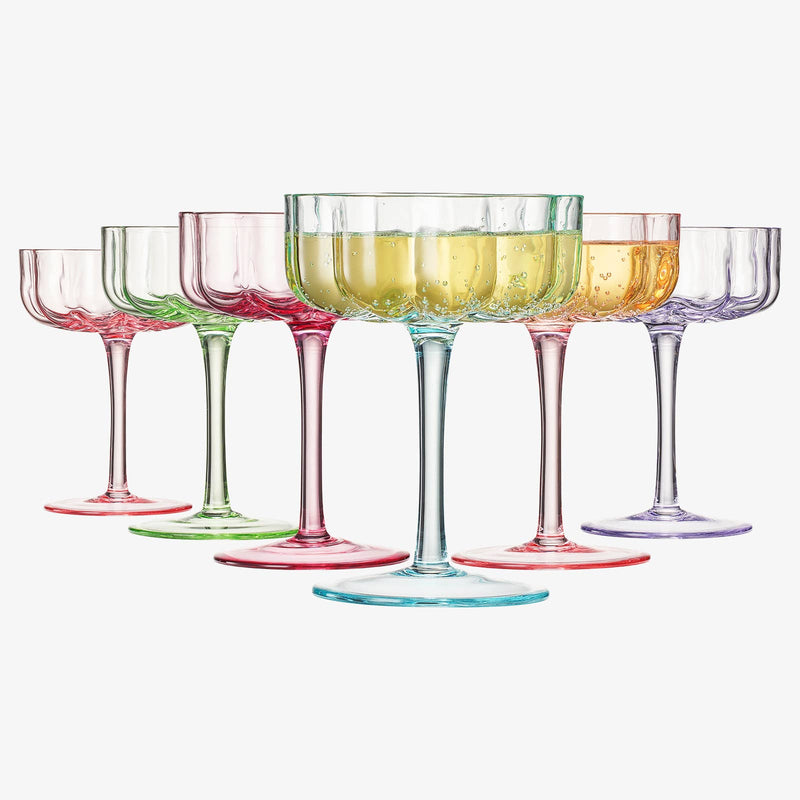 Flower Vintage Wavy Glass Coupes | Set of 6 | 7 OZ