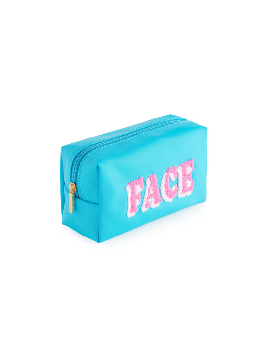 "FACE" SMALL ZIP POUCH, AZURE