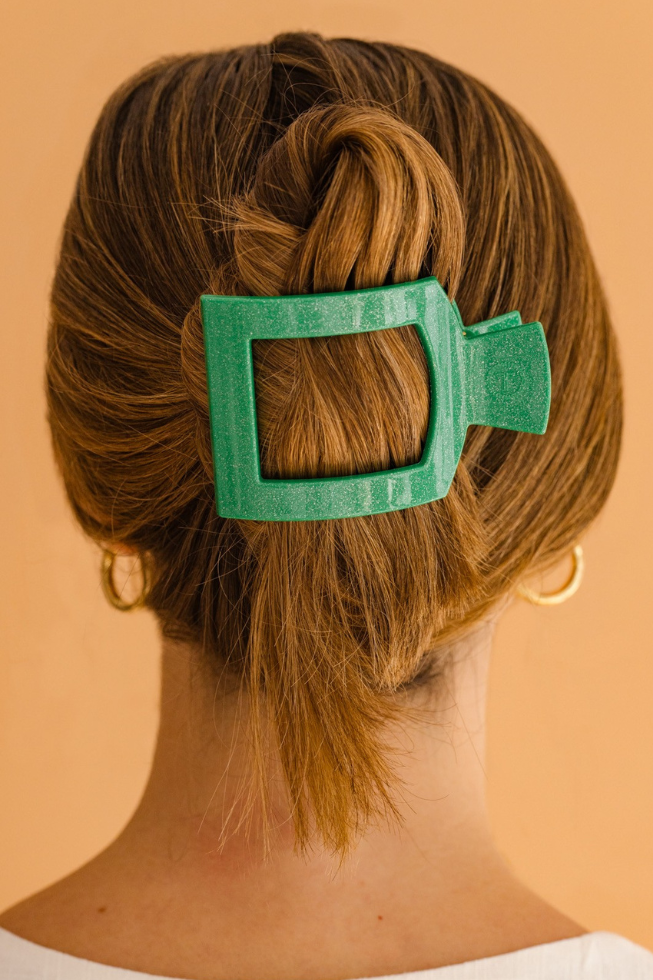 Square Flat Hair Clip | Medium | Shamrock Shimmer