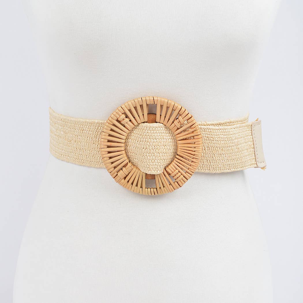 Handmade Bamboo Buckle Stretch Straw Belt