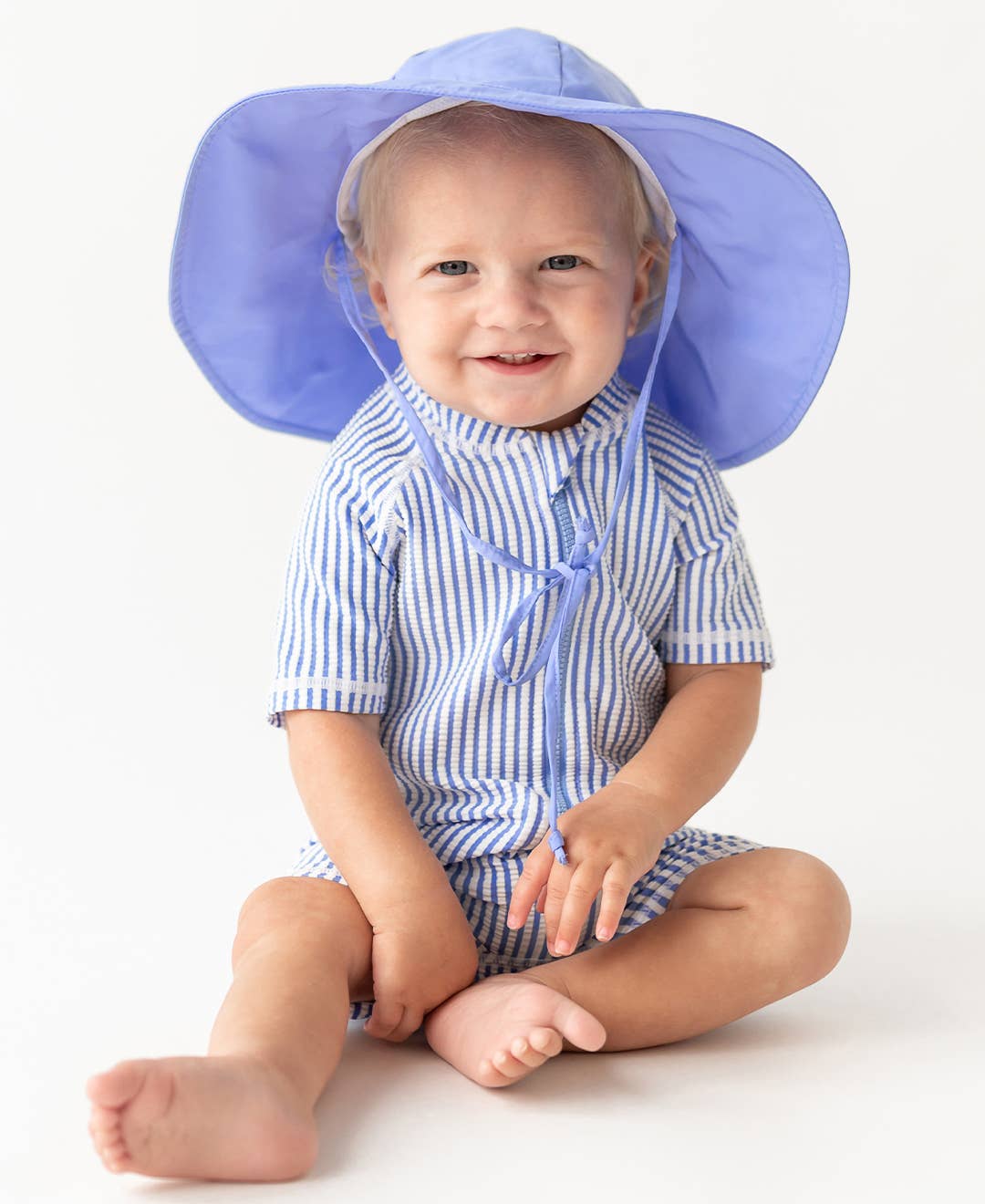 Baby Boys Periwinkle Blue Seersucker Short Sleeve One Piece Rash Guard