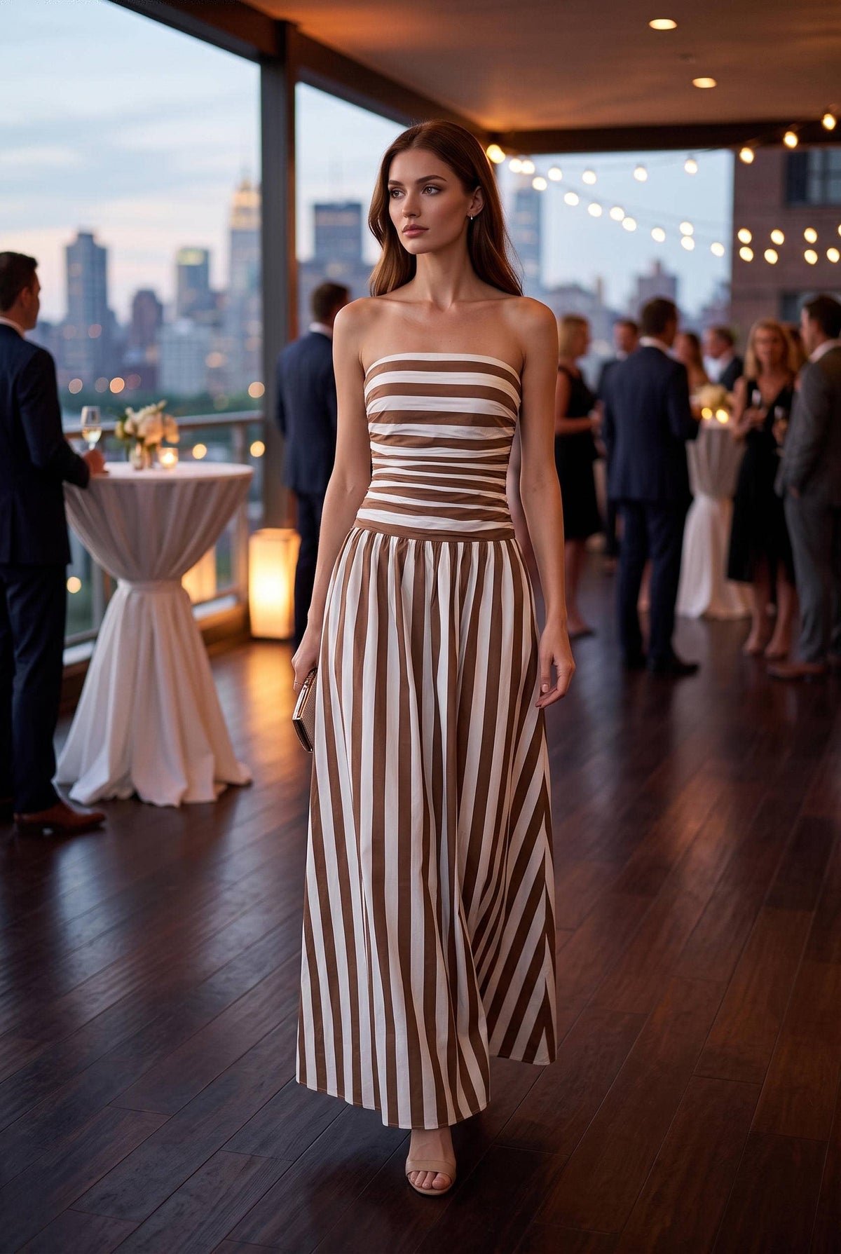 Stripe ruched strapless maxi dress