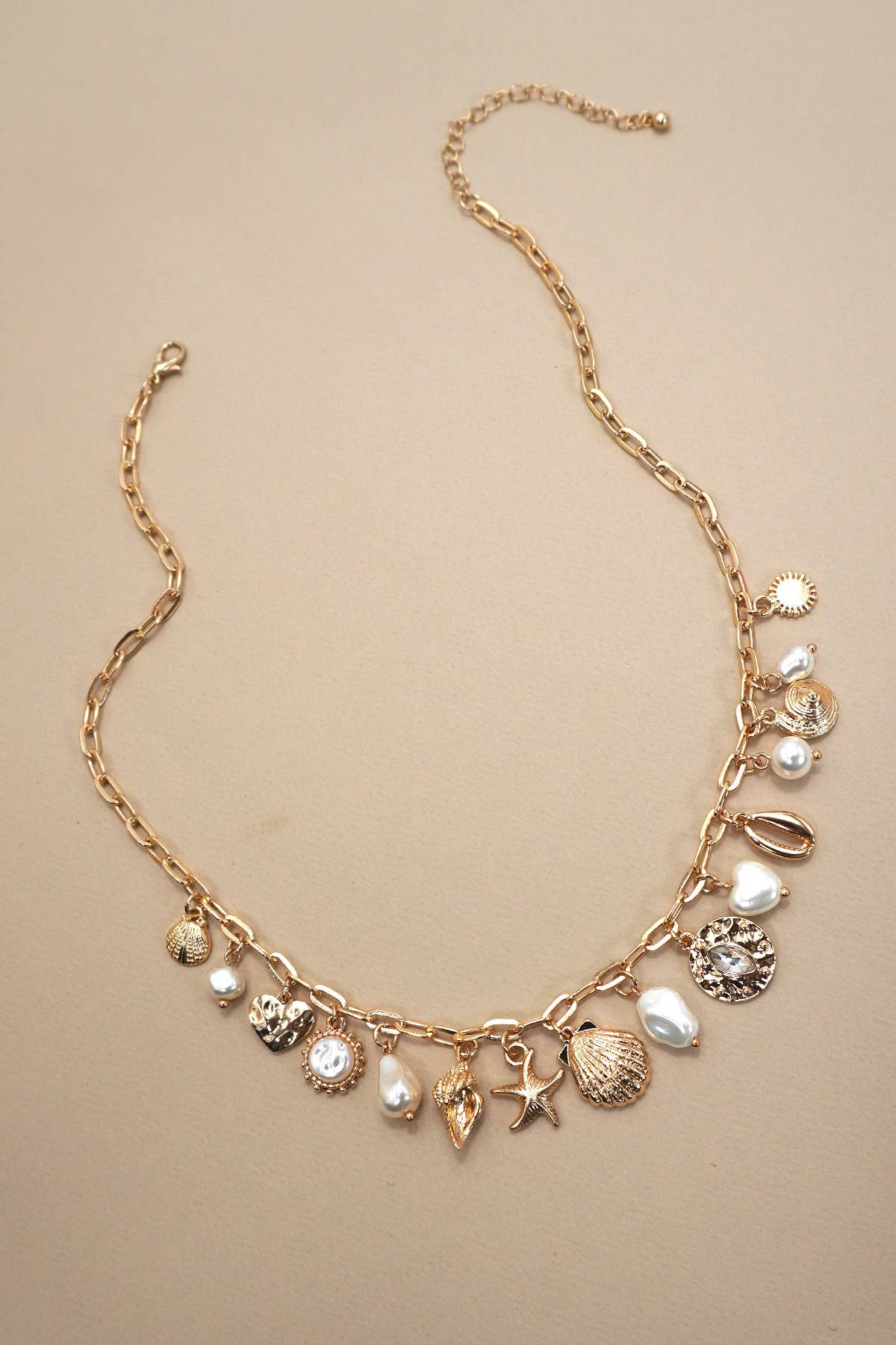 CHARM NECKLACE-SEA SHELL STARFISH PEARL CHARM