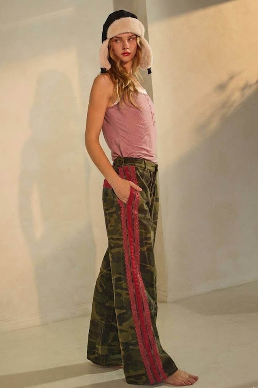 Washed Camo Printed Cotton Pants
