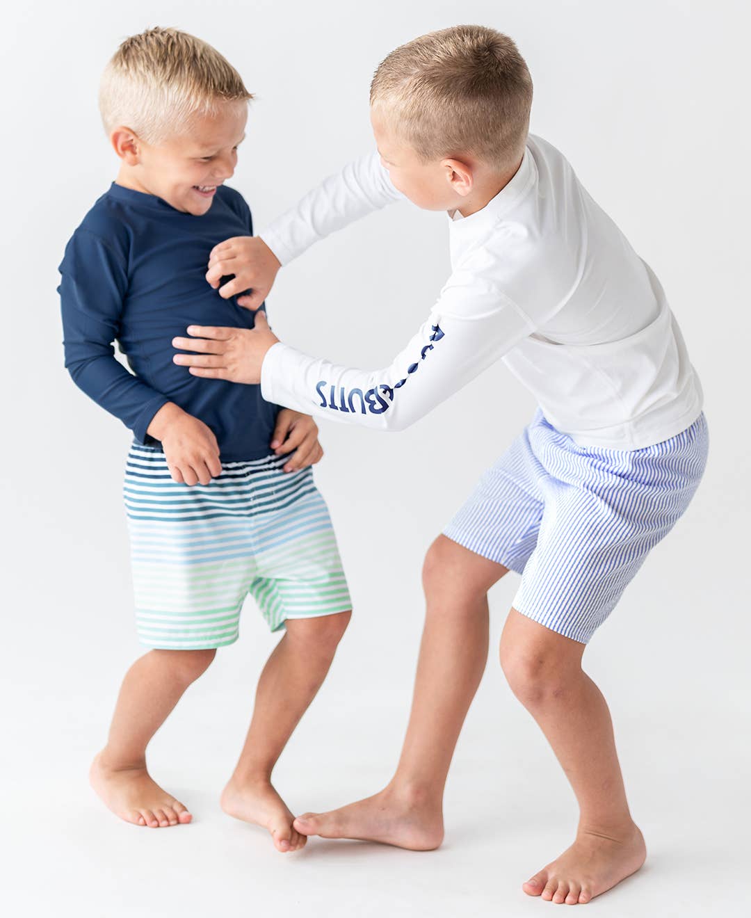 Boys Periwinkle Blue Seersucker Swim Trunks