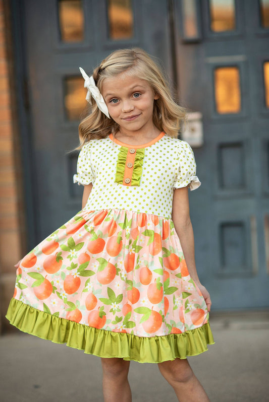 Kids Tangerine Blossom Summer Ruffle Button Dress