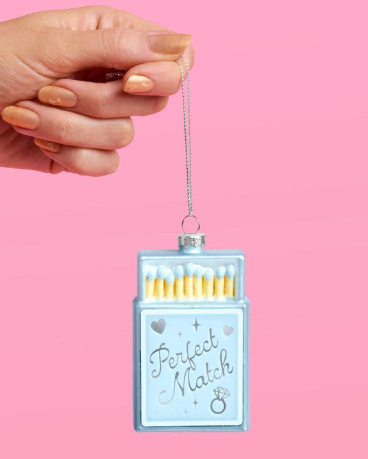 Perfect Match Ornament - blue matchbox ornament, christmas, engagement