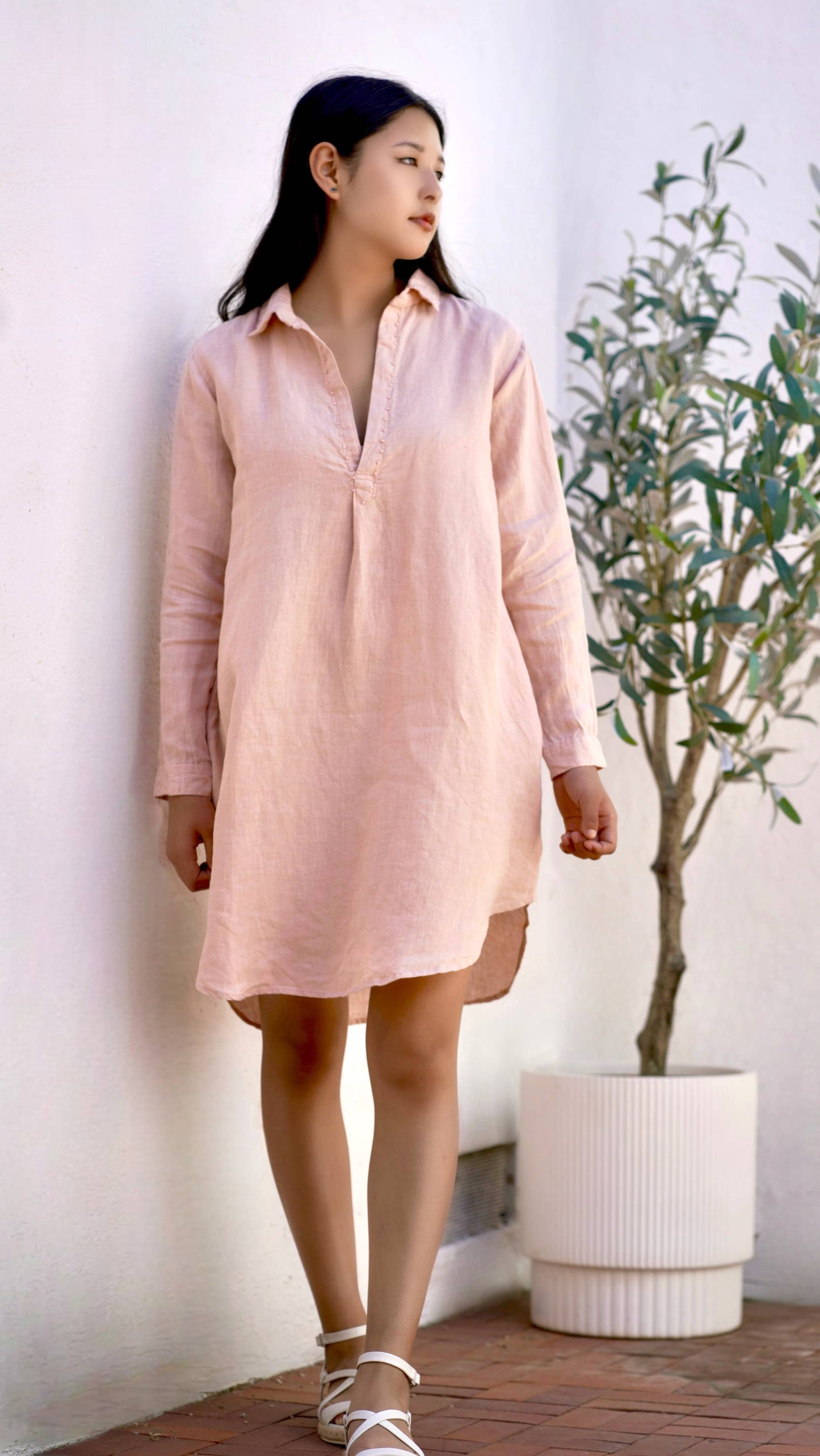 Simone Linen Tunic Dress Blush