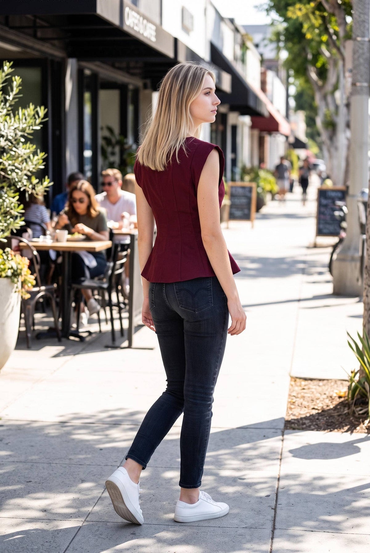 Stretch Cap Sleeve Peplum Top