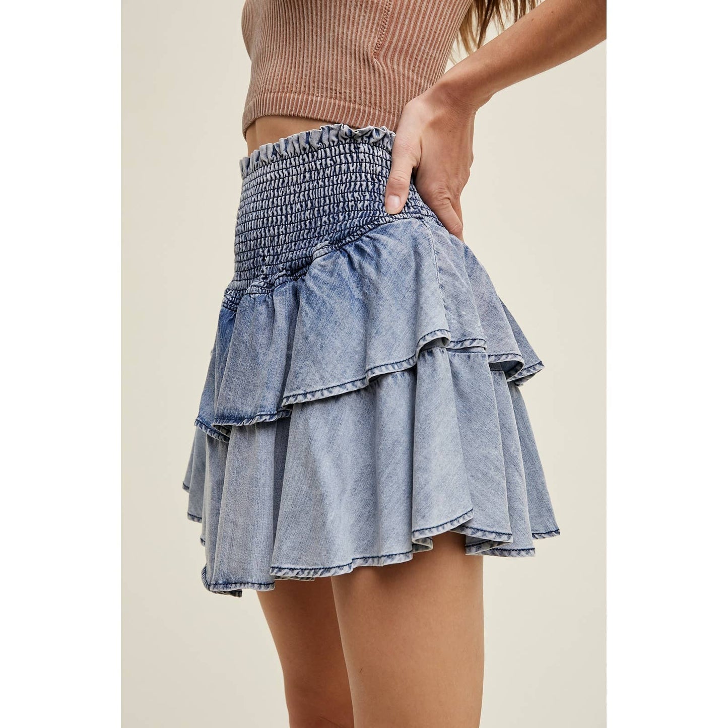 TIERED DENIM MINI SKIRT / WL24-8453