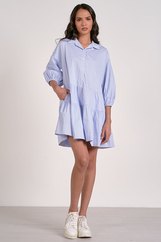 Blue Stripe 3/4 Sleeve Dress