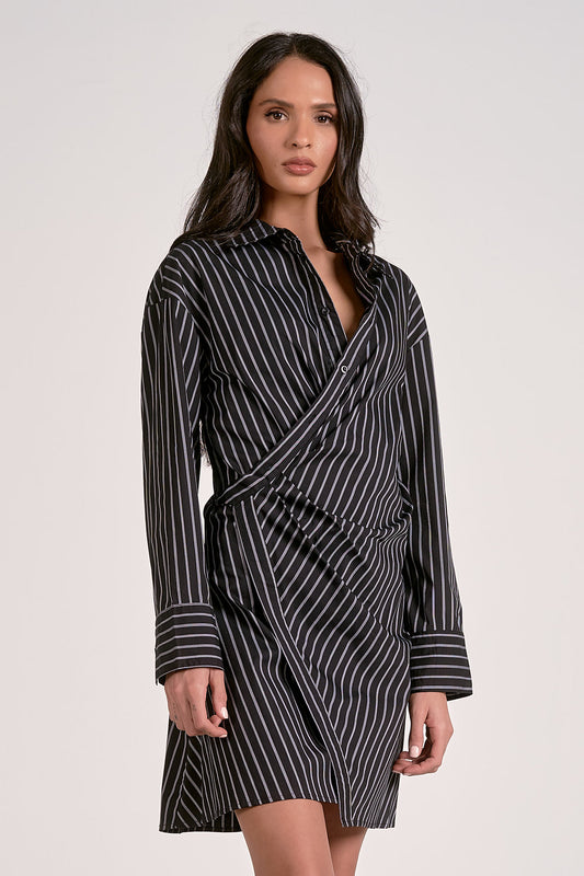 Black Pinstripe Crossover Dress