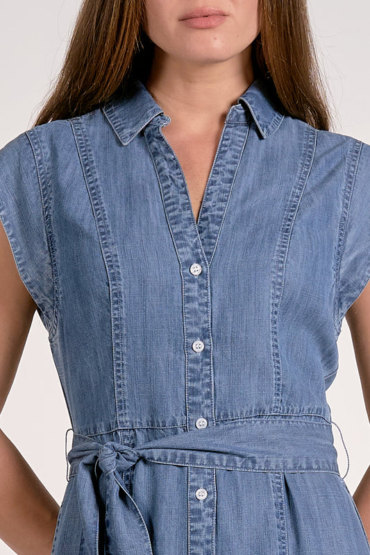 Dark Wash Midi Cap Sleeve Dress