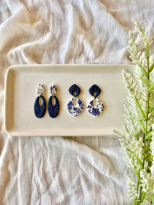 Elegant Daisy Earring, Daisy Earrings, Deep Navy Earrings