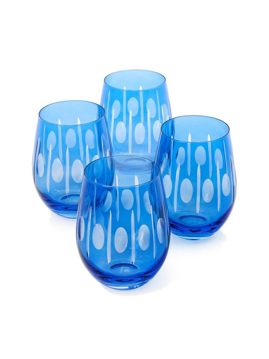 Sparkling Cut Blue Hand Engraved Stemless Wine Glasses - Set of 4 (Copy)