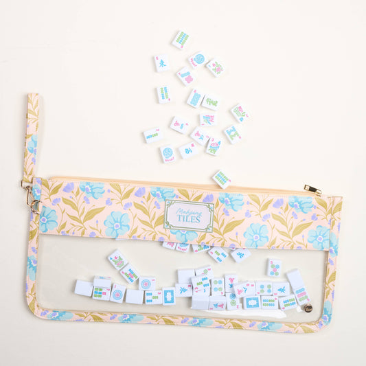 Mahjong Tile Keeper Pouch–Poppin' Petals Aqua