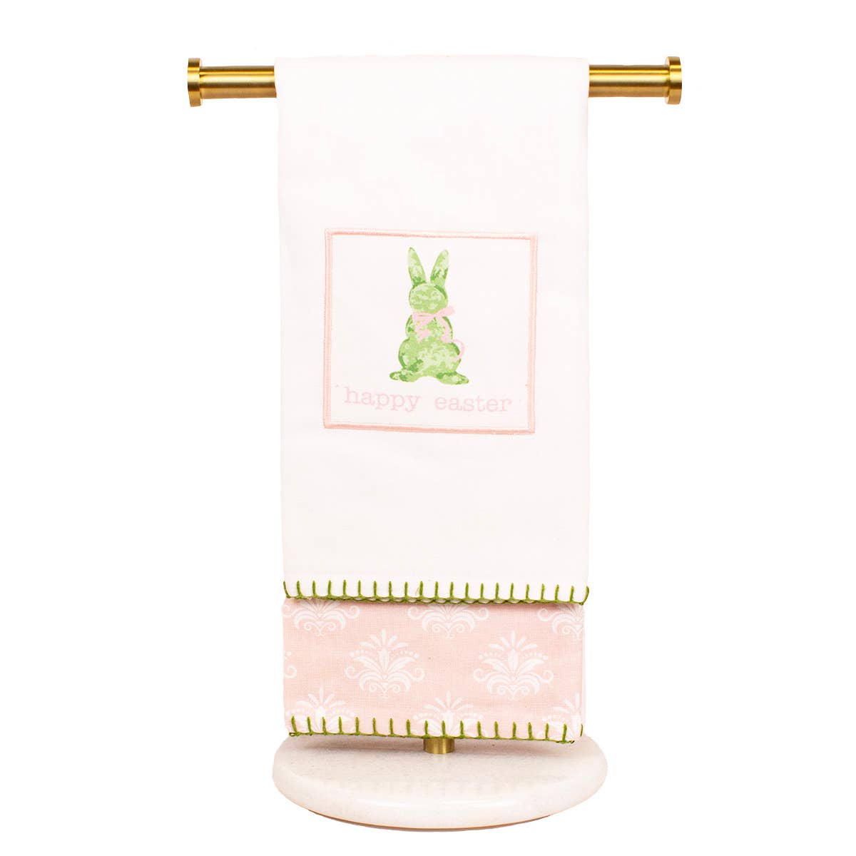 Kiara Boxwood Bunny Hand Towels   White/Pink/Multi   20x28   Set of 2