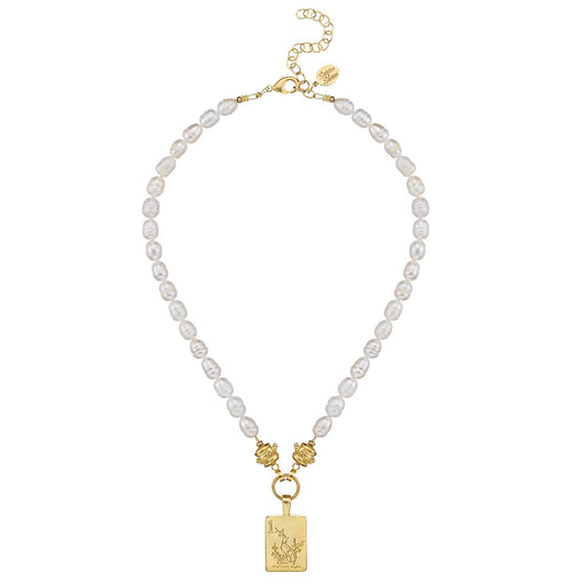 1 Bam Bird Mahjong Tile Pearl Necklace