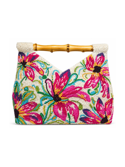 Bamboo handle clutch COBH 870 - Ivory/Multi