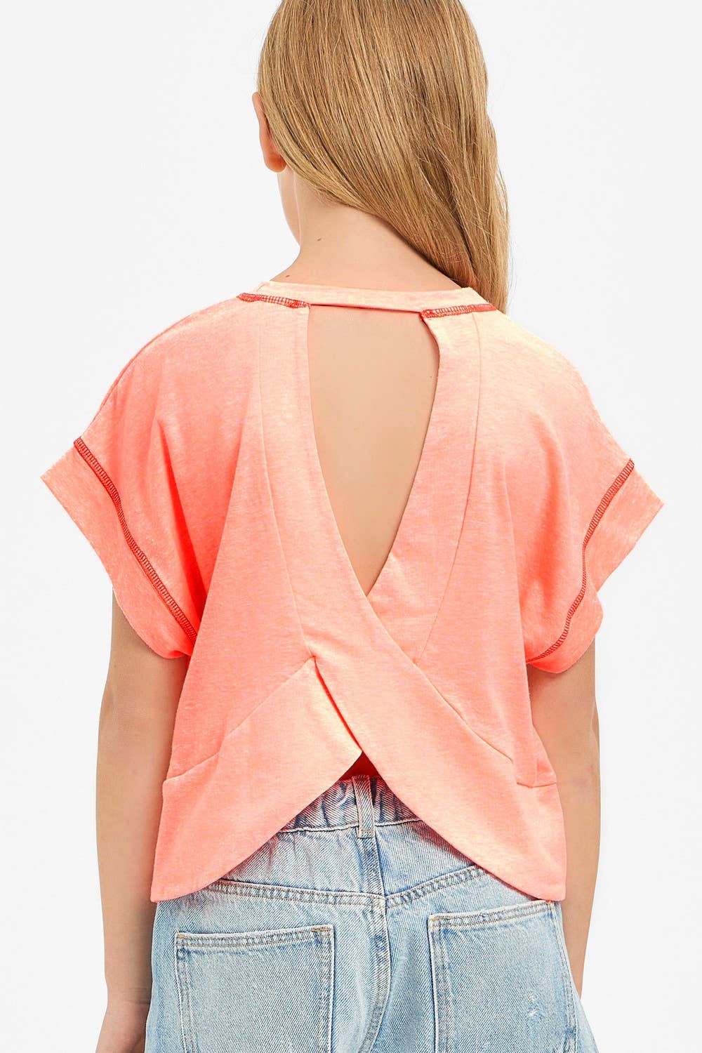 Pink Overlap Open Back Reverse Stitched Top