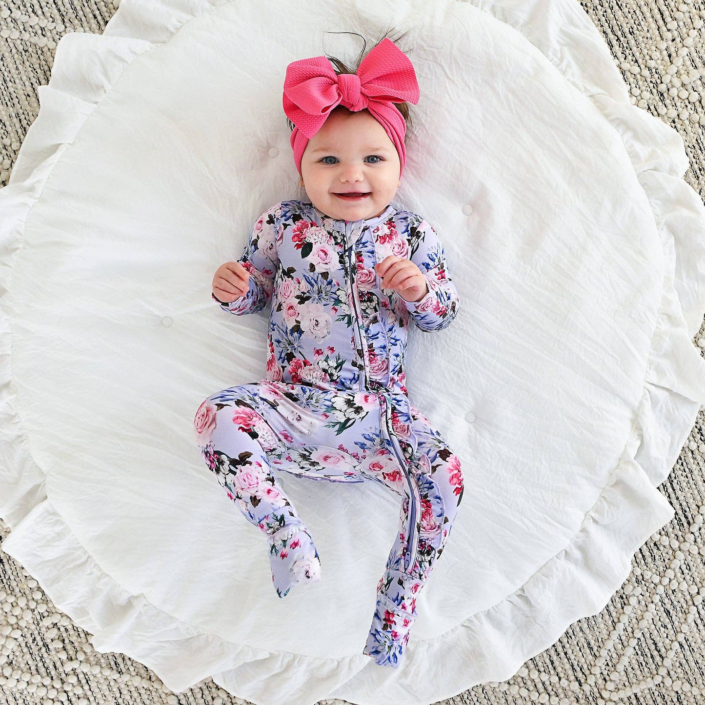 Emerson Floral Ruffle Zip Bamboo Baby Sleepies Little