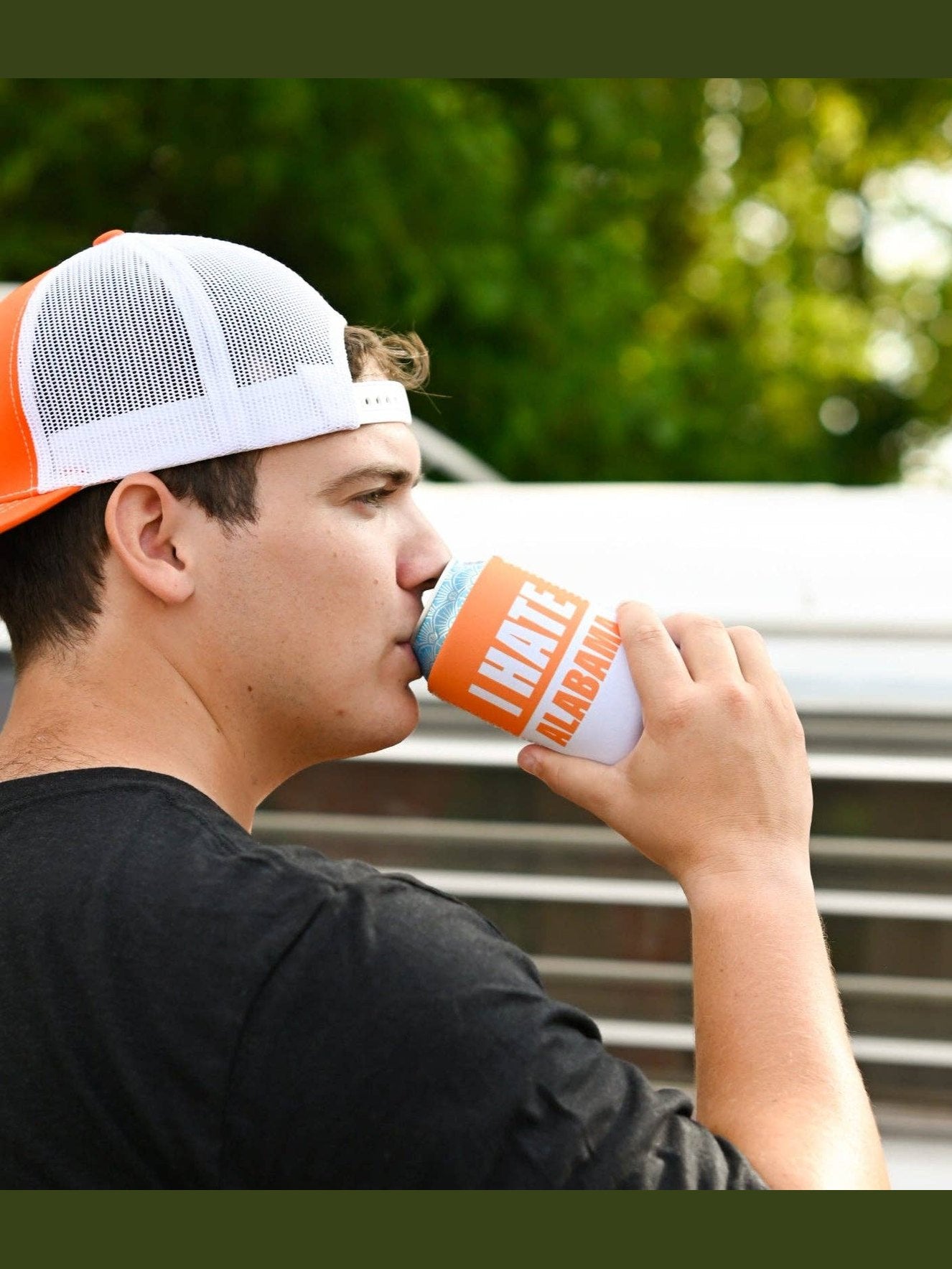 Orange/White I Hate Alabama Can Cooler