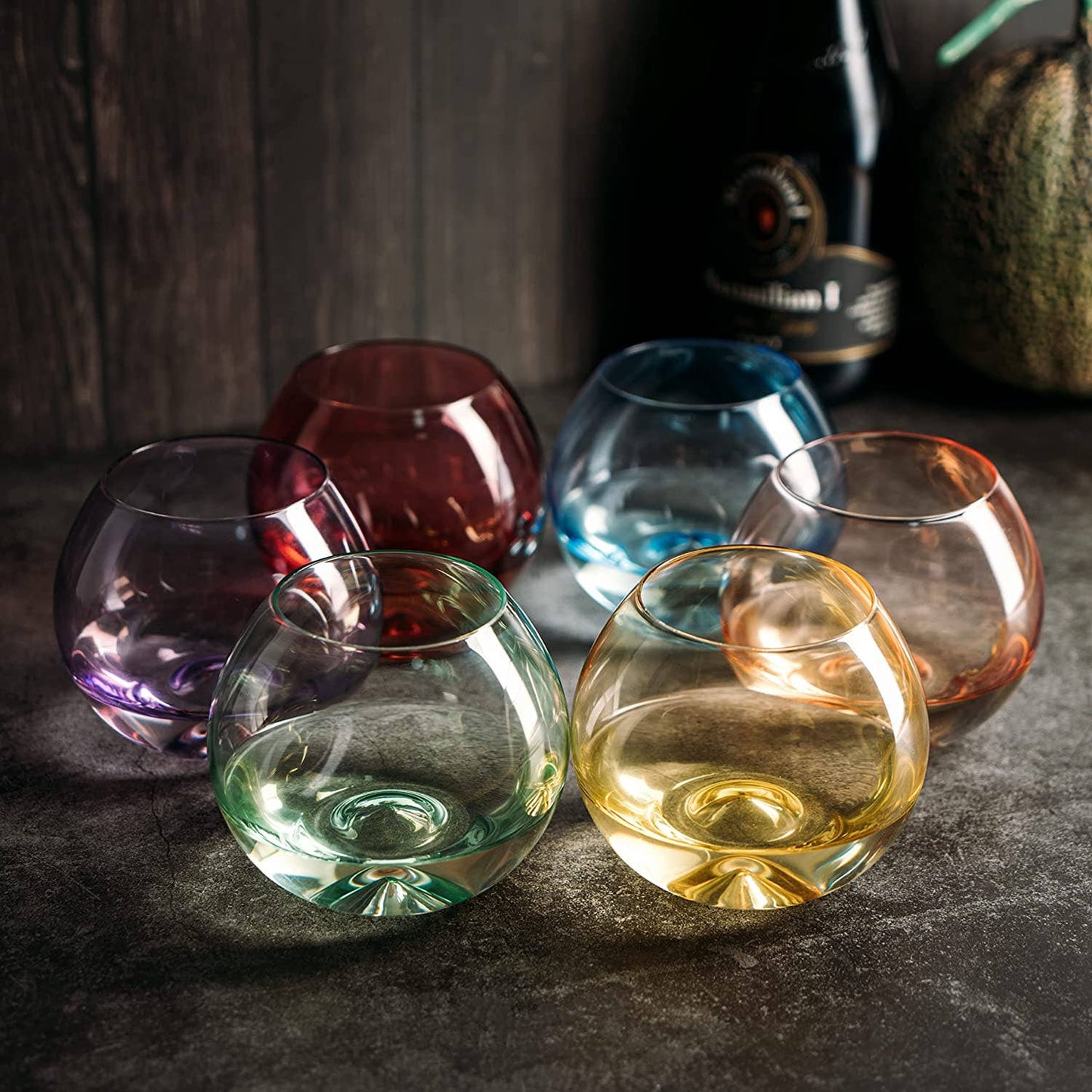 Colored Stemless Wine Glass Set of 6, 18 oz