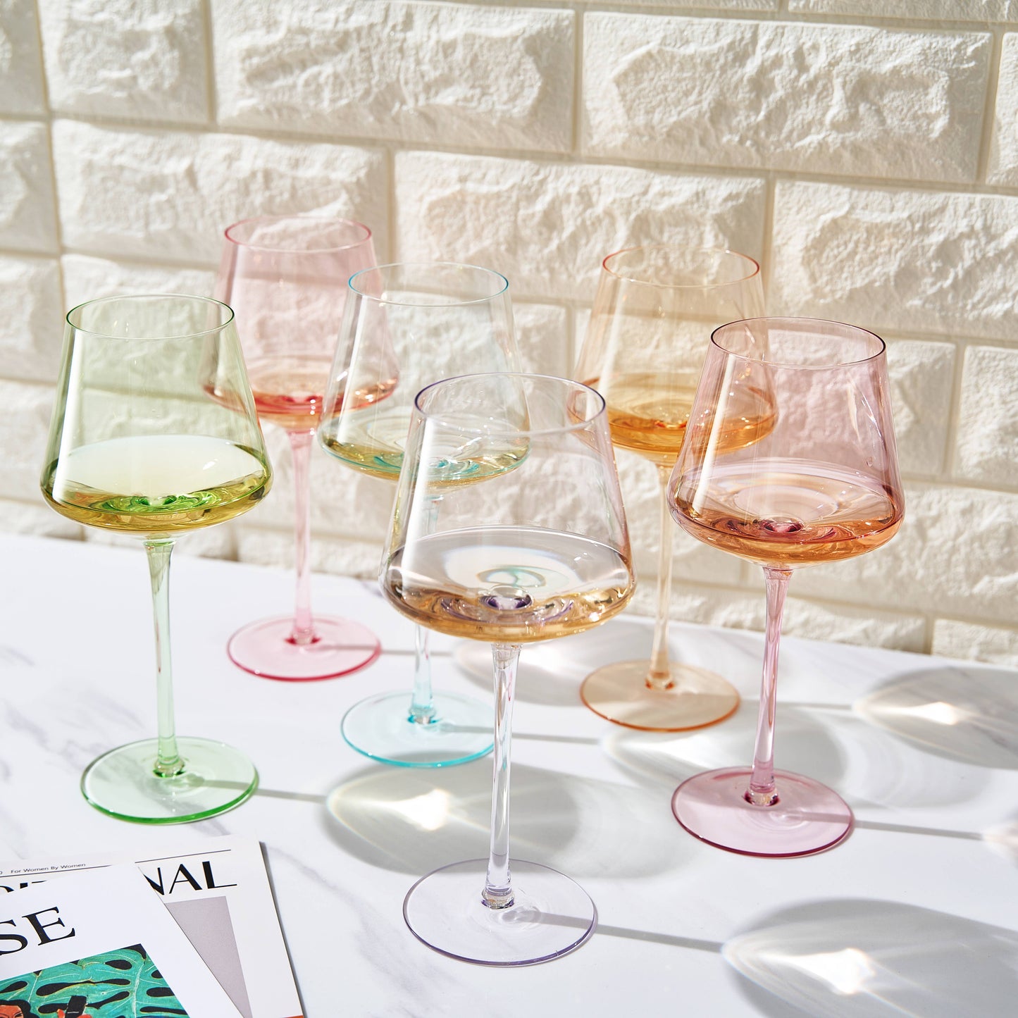 Colored Crystal Wine Glass Set of 6