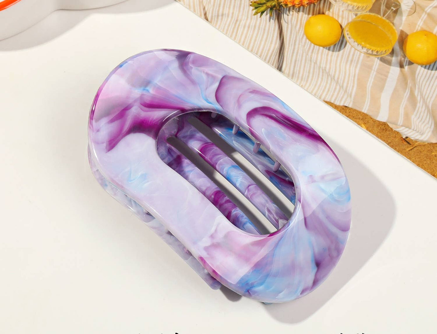 Women's Colorful Flat Round Flower Bow Hair Claw Clip