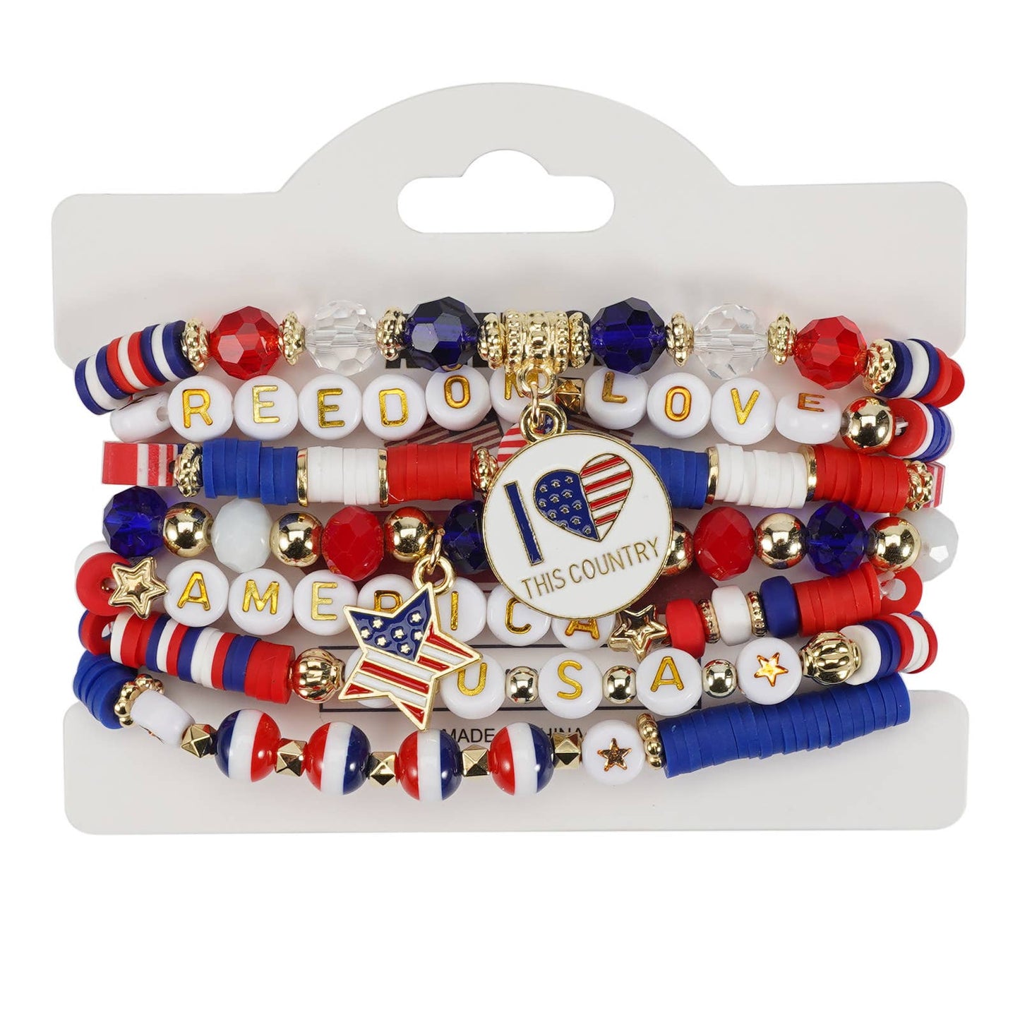 4th of July Patriotic Stackable Beaded Bracelet Set